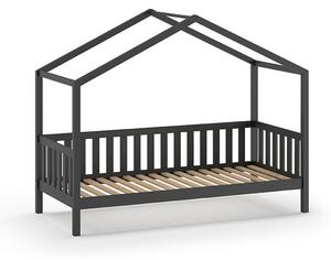 Antracitno sivi dječji krevet od masivnog bora u obliku kućice 90x200 cm DALLAS – Vipack