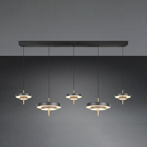 Trio Lighting Keaton LED viseća lampa, crna/zlatna, 140 cm CCT, 5 žarulja., prigušiva, Crno, Dnevni boravak/blagovaonica, Metal