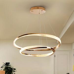Schuller Valencia Orbitas LED viseća svjetiljka, Ø 80 cm, zlatna boja, metal, prigušivač, prigušiva, Zlato / mjed, Dnevni boravak/blagovaonica, Aluminij