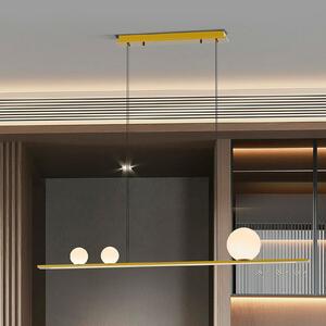 Schuller Valencia LED viseća lampa Mila, zlatne boje, duljina 120 cm, 3 žarulje., prigušiva, Zlato / mjed, Dnevni boravak/blagovaonica, Aluminij