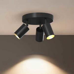 Calex GU10 stropni reflektor, crni, Ø 20 cm, 3 žarulje, metal, prigušiva, Crno, Dnevni boravak/blagovaonica, Metal, Strop polukružni s prostorom