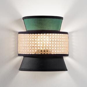 Luce Ambiente Design Zidna lampa Gazebo, zelena/crna/prirodna, 24 cm, tkanina/ratan, prigušiva, Zelena, Dnevni boravak/blagovaonica, Tkanina / tekstil