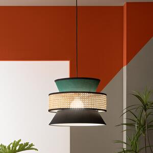 Luce Ambiente Design Viseća lampa za sjenicu, zelena/crna/prirodna, Ø 40 cm, tkanina/ratan, prigušiva, Zelena, Dnevni boravak/blagovaonica, Tkanina / tekstil