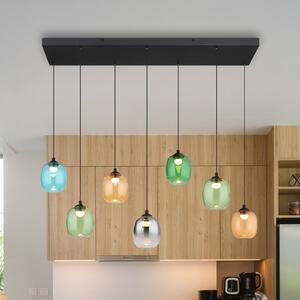 Globo Minara LED viseća svjetiljka, 7 žarulja, duljina 102 cm, šarena, staklo, prigušiva, Višebojno, Dnevni boravak/blagovaonica, Metal