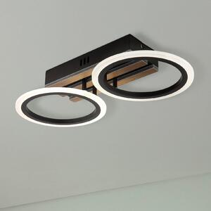 Globo Blevins LED stropna lampa s 2 žarulje, crna/drveni izgled, duljina 46 cm, prigušiva, Crno, Dnevni boravak/blagovaonica, Plastika