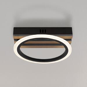 Globo Blevins LED stropna svjetiljka, mat crna/izgled drveta, Ø 25 cm, prigušiva, Crno, Dnevni boravak/blagovaonica, Plastika