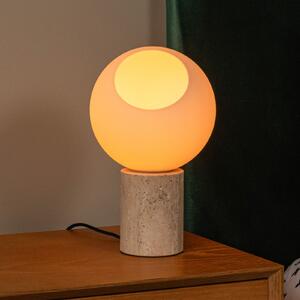 Lucide Stolna lampa Davin, visina 26 cm, krem/bijela, kamen/staklo, Bež, Dnevni boravak/blagovaonica, Kamen