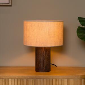 Lucide Stolna lampa Tachina, visina 31 cm, smeđa/prirodna, drvo/tkanina, Drvo, Dnevni boravak/blagovaonica, Drvo