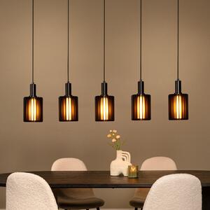 Lucide Viseća lampa Lambres, crna, duljina 164 cm, staklo/metal, 5 žarulja., prigušiva, Crno, Dnevni boravak/blagovaonica, Staklo
