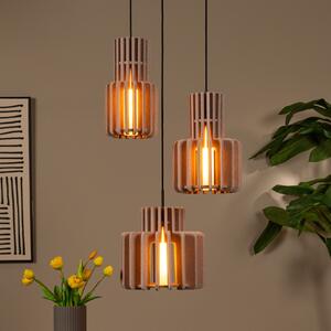 Lucide Viseća lampa Rollo, smeđa, Ø 50 cm, tkanina/metal/staklo, 3 žarulje., prigušiva, Bež, Dnevni boravak/blagovaonica, Tkanina / tekstil