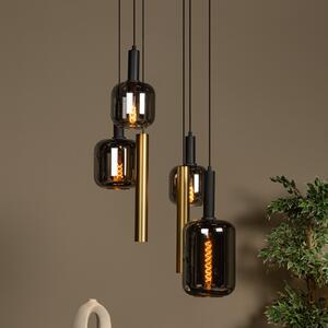 Lucide Viseća lampa Joanet, Ø 65 cm, dimljena/mesingana staklo/metal, 6 žarulja., prigušiva, Sivo, Dnevni boravak/blagovaonica, Staklo