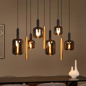 Lucide Viseća lampa Joanet, duljina 130 cm, dimljena/mesingana, staklo, 9 žarulja., prigušiva, Sivo, Dnevni boravak/blagovaonica, Staklo