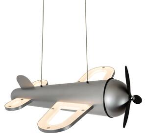 Lucide Fokker LED viseća svjetiljka za dječju sobu, siva, duljina 46 cm, metalna, Sivo, rasadnik, Metal