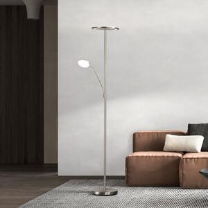 FISCHER & HONSEL Sorento LED podna lampa, niklovana završna obrada, visina 182 cm, 2 žarulje,, prigušiva, Metalik, Dnevni boravak/blagovaonica, Metal, Svjetlo za čitanje