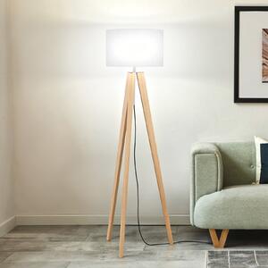 FISCHER & HONSEL SHINE-WOOD podna lampa, bijela/nikal/hrast, visina 164 cm, 3 x E27, Bijela, Dnevni boravak/blagovaonica, Tkanina / tekstil, tronožac