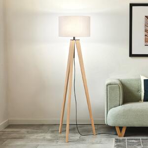 FISCHER & HONSEL SHINE-WOOD podna lampa, pijesak/crna/hrast, visina 164 cm, 3 x E27, Bež, Dnevni boravak/blagovaonica, Tkanina / tekstil, tronožac