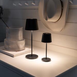 Konstsmide Vence LED punjiva stolna lampa, visina 22 cm, crna, IP54, USB, prigušiva, Crno, Dnevni boravak/blagovaonica, Aluminij