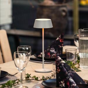 Konstsmide Menton LED punjiva stolna lampa, siva, visina 27 cm, IP54, USB, prigušiva, Sivo, Dnevni boravak/blagovaonica, Metal