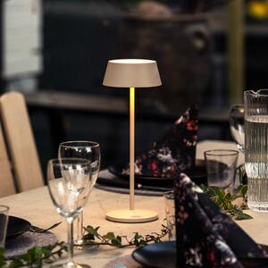 Konstsmide Menton LED punjiva stolna lampa, boje pijeska, visina 27 cm, IP54, USB, prigušiva, Bež, Dnevni boravak/blagovaonica, Metal