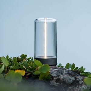 Konstsmide Edison LED punjiva stolna lampa, visina 15 cm, siva/prozirna, IP54, prigušiva, Providna, Dnevni boravak/blagovaonica, Plastika