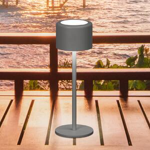 FH Lighting Juna LED punjiva stolna lampa, pješčano siva, visina 25 cm, metalna, IP54, prigušiva, Sivo, Metal