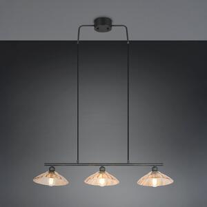 Reality Leuchten Eluna viseća lampa, jantarna/crna, 100 cm, staklo/metal, 3 žarulje., prigušiva, Crno, Dnevni boravak/blagovaonica, Metal