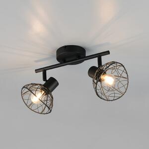 Reality Leuchten Stropna lampa Yako, mat crna, duljine 40 cm, 2 žarulje, metalna, prigušiva, Crno, Dnevni boravak/blagovaonica, Metal, Strop s više plamena