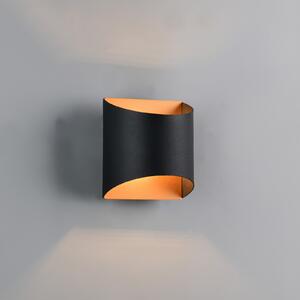 Reality Leuchten Zidna lampa Samdel, crno-zlatna, visina 12 cm, metalna, G9 žarulje gore/dolje, prigušiva, Crno, Dnevni boravak/blagovaonica, Metal