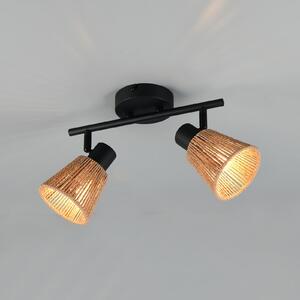 Reality Leuchten Stropna lampa Natrel, crno/smeđa, duljina 41 cm, 2 žarulje, metalna, prigušiva, Crno, Dnevni boravak/blagovaonica, Metal, Strop s više plamena