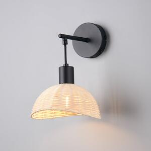Reality Leuchten Zidna lampa Calvi, prirodni ratan, crna, metal, Ø 18 cm, prigušiva, Crno, Dnevni boravak/blagovaonica, Metal, Zid okrugli