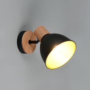 Reality Leuchten Stropna svjetiljka Delume, crna, Ø 15 cm, jednostruka žarulja, metal/drvo, prigušiva, Crno, Dnevni boravak/blagovaonica, Metal