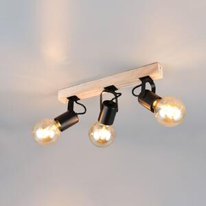 Reality Leuchten Lynar stropna lampa, crna, drvo, metal, duljina 42 cm, 3 žarulje., prigušiva, Crno, Dnevni boravak/blagovaonica, Metal, Strop s više plamena