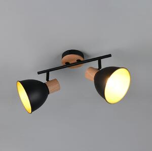 Reality Leuchten Stropna lampa Delume, crna, duljina 49 cm, 2 žarulje, metal/drvo, prigušiva, Crno, Dnevni boravak/blagovaonica, Metal, Strop s više plamena