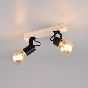 Reality Leuchten Lynar stropna lampa, crna, drvo, metal, duljina 31 cm, 2 žarulje., prigušiva, Crno, Dnevni boravak/blagovaonica, Metal, Strop s više plamena