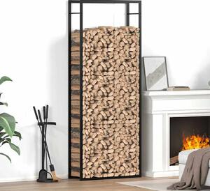 Stalak za drva za ogrjev mat crni 80x28x222 cm čelik - Crna 80 x 28 x 222 cm
