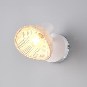 Reality Leuchten Calvi zidna lampa, bijela, prirodni ratan, Ø 13 cm, prekidač, Bijela, Dnevni boravak/blagovaonica, Metal