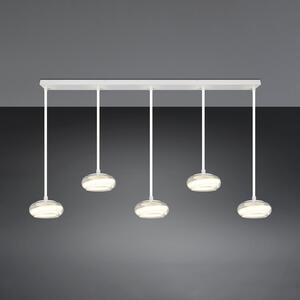 Trio Lighting LED viseća svjetiljka Tarsia, mat bijela, duljina 161 cm, staklo, 5 žarulja., prigušiva, Bijela, Dnevni boravak/blagovaonica, Staklo