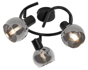 Art Deco stropna svjetiljka crna s dimnim staklom 3 svjetla okrugla - Vidro