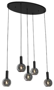 Art Deco viseća lampa crna sa dimnim staklom ovalna 5-light - Josje