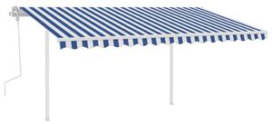 VidaXL Tenda na ručno uvlačenje sa stupovima 4,5 x 3 m plavo-bijela