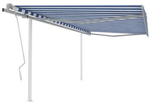 VidaXL Tenda na ručno uvlačenje sa stupovima 4 x 3,5 m plavo-bijela