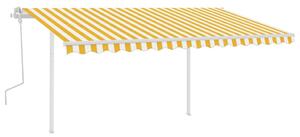 VidaXL Tenda na ručno uvlačenje sa stupovima 4 x 3,5 m žuto-bijela