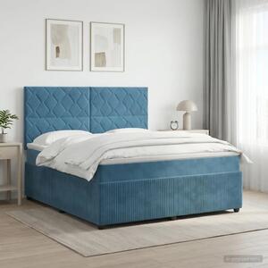Boxspring krevet s madracem Plava 160 x 200 cm Baršun - Plava 160 x 200 cm Dizajn s rombovima