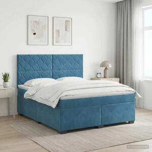 Boxspring krevet s madracem Plava 160 x 200 cm Baršun - Plava 160 x 200 cm Dizajn s rombovima