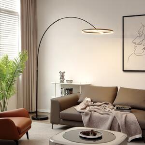 Lucande LED arc podna svjetiljka Virvera, okrugla, crna, metal, Crno, Dnevni boravak/blagovaonica, Metal
