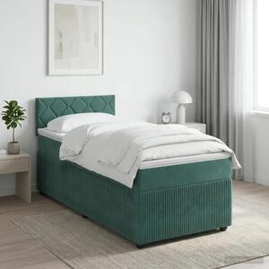 Boxspring krevet s madracem Tamnozelena 90 x 190 cm Baršun - Tamnozelena 90 x 190 cm Dizajn s rombovima