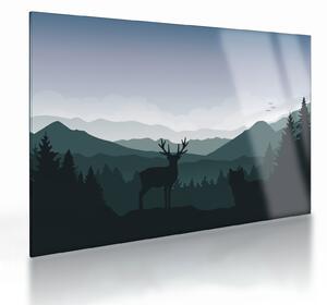 Staklena slika - Jelen z volkom v skalah (70x50 cm)