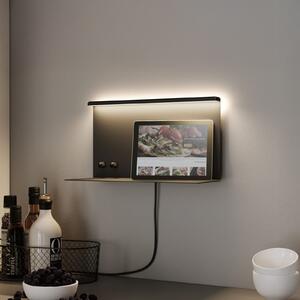 Paulmann LED zidna lampa Jarina crna 35 cm polica USB priključak, prigušiva, Crno, spavaća soba, Metal
