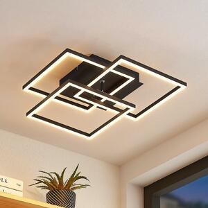 Lindby LED stropna svjetiljka Quiana, CCT, četvrtasta, crna, 42cm, prigušiva, Crno, Dnevni boravak/blagovaonica, Metal