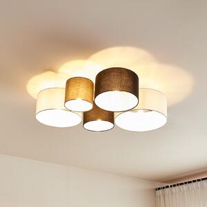 Lindby stropna lampa Lettie, siva/crna/bijela, 5 žarulja, E27, prigušiva, Višebojno, Dnevni boravak/blagovaonica, Tkanina / tekstil